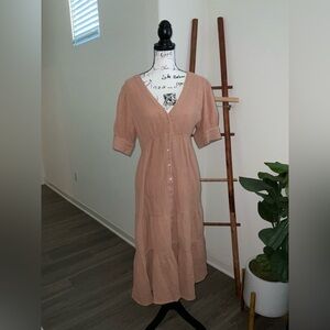 Mahina Tan Midi Dress with Button Detail